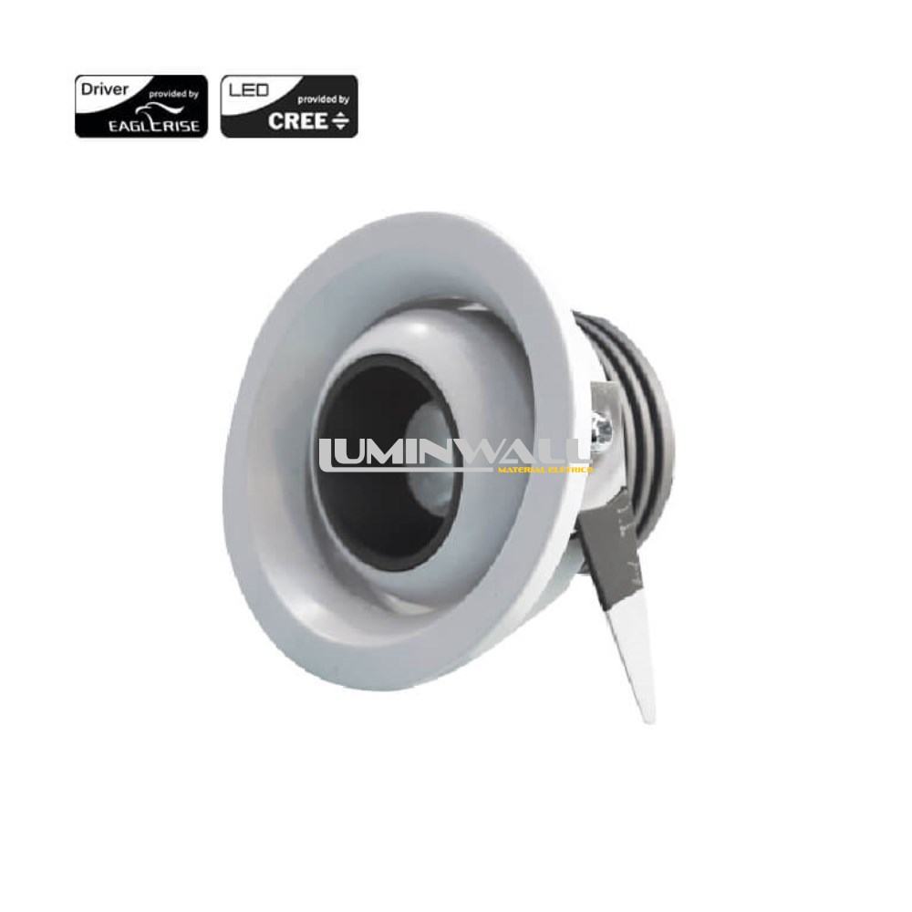 Downlight LED BRONO 3W Redondo Basculante Aluminio IP20 CRI>90 2700K 300LM