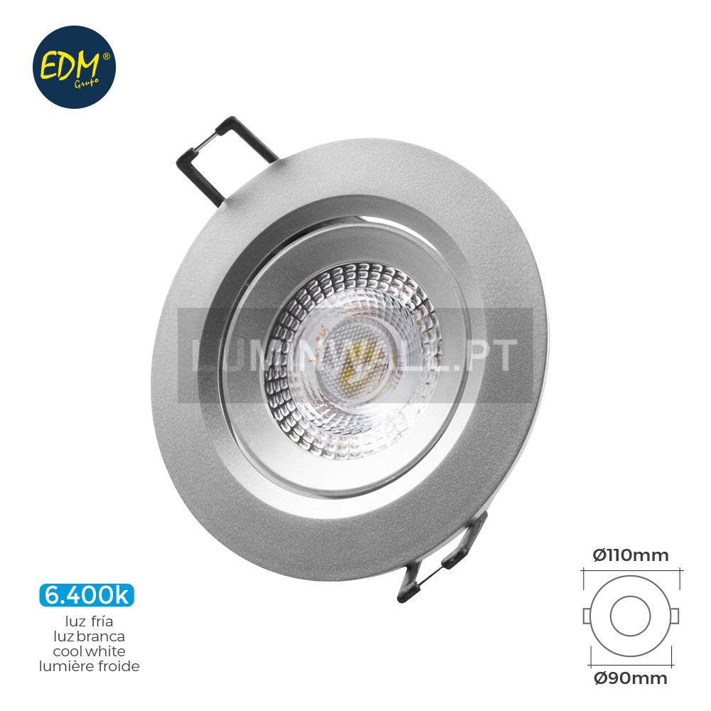 Downlight LED Encastrável 5W 6.400K Redondo Aro Cromado 