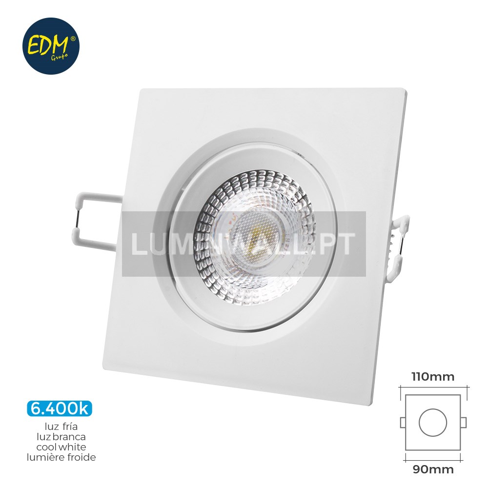 Downlight LED Encastrável 5W 6.400K Quadrado Aro Branco