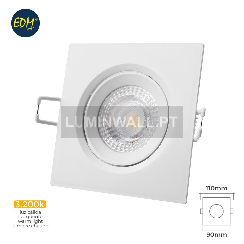 Downlight LED Encastrável 5W 3.200K Quadrado Aro Branco