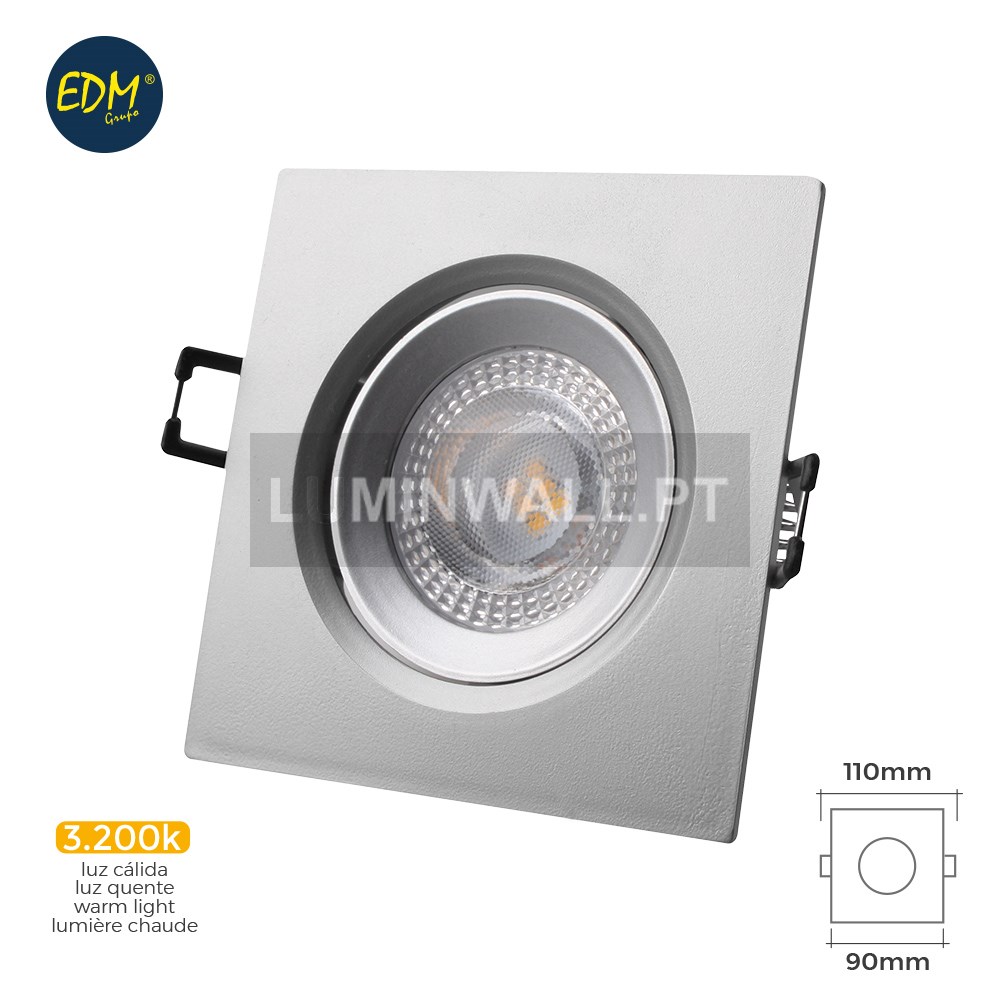 Downlight LED Encastrável 5W 3.200K Quadrado Aro Cromado