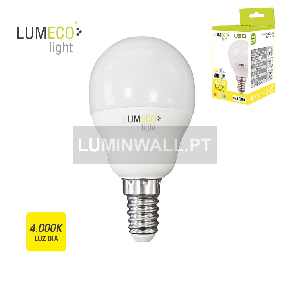 Lâmpada Esférica LED 5W 400Lm E14 4.000K Branco Neutro