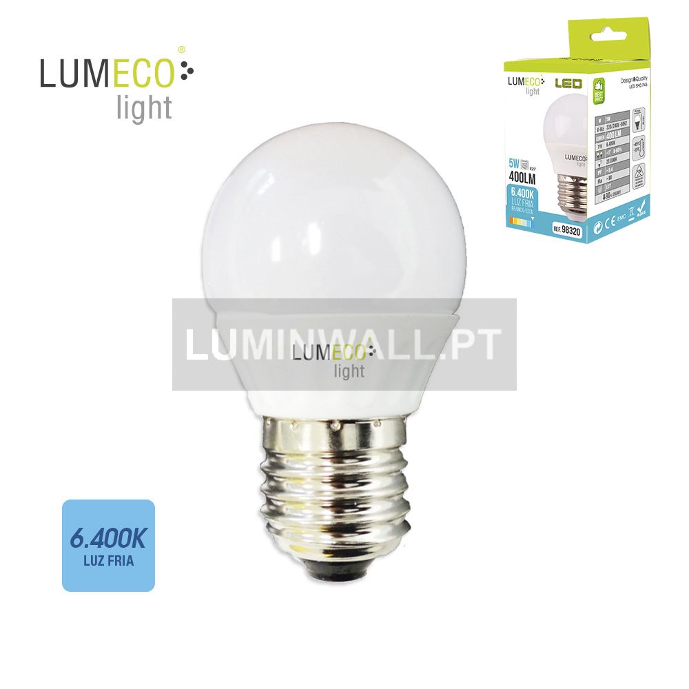 Lâmpada Esférica LED 5W E27 400Lm 6.400K Branco Frio