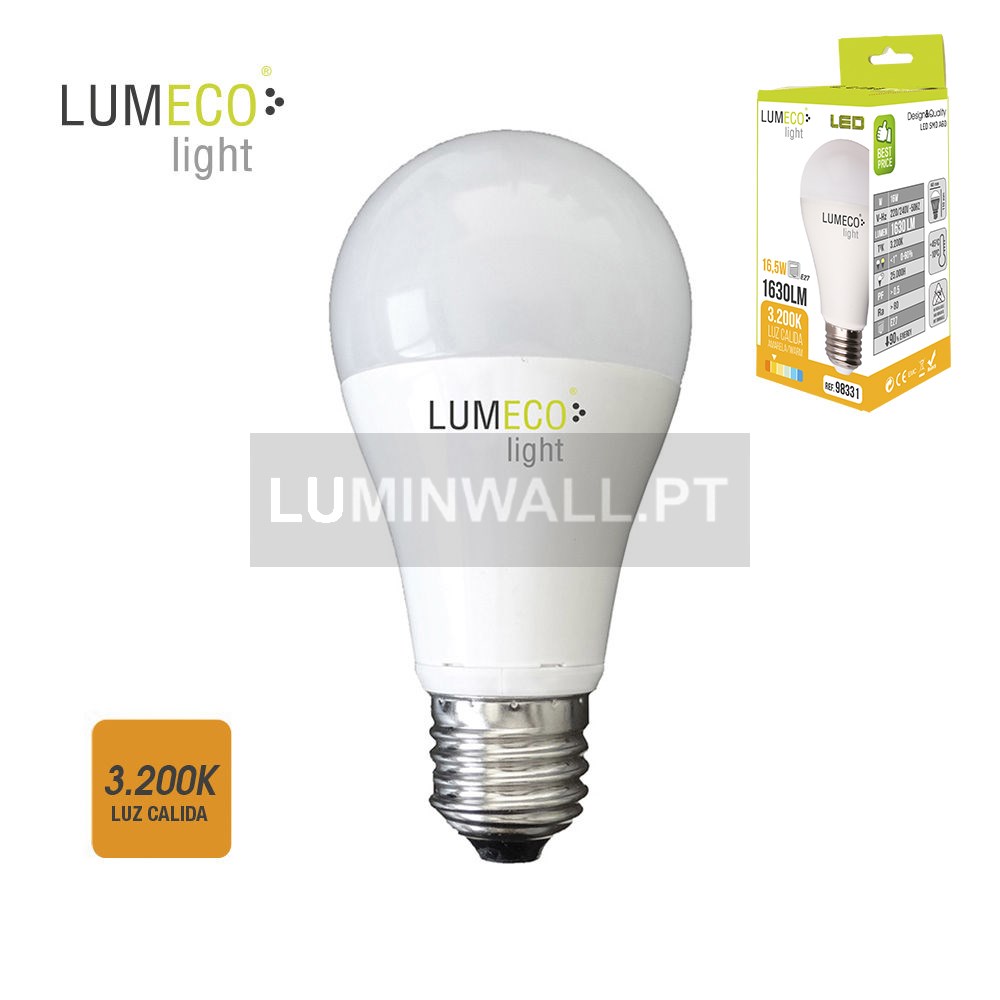 Lâmpada Standard LED E27 16,5W 1630Lm 3.200K Branco Quente
