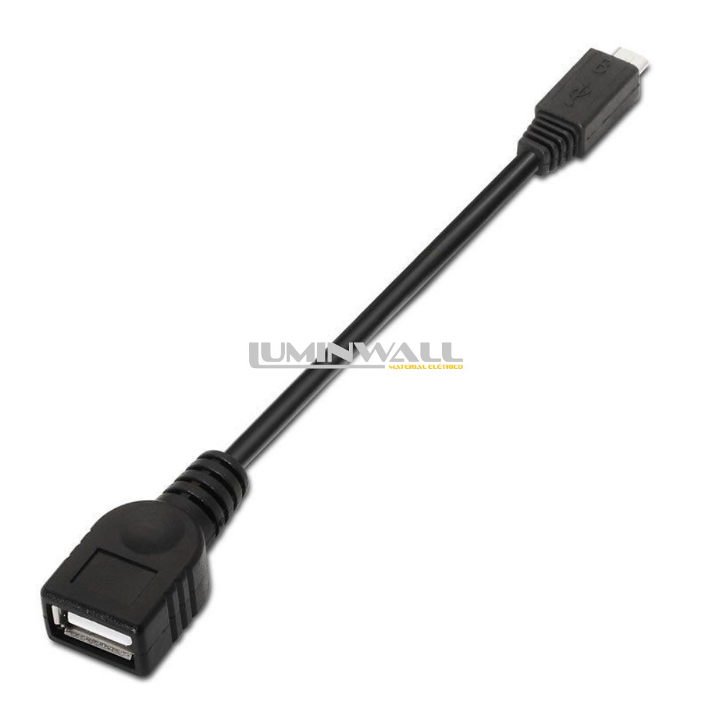 Cabo Adaptador USB Fêmea - Micro USB Macho Preto (15cm) AISENS