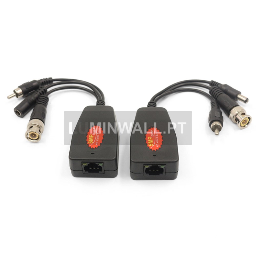 Pack 2 Video Balun HD Passivo + Alimentação + Audio HD