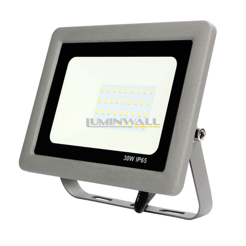 Projector LED Exterior SLIM Cinza 30W 6500K IP65