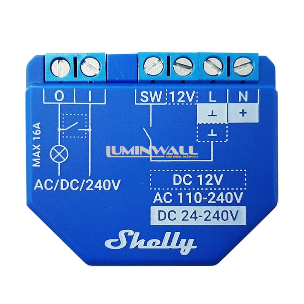 Módulo Interruptor p/ Automação Wi-Fi/Bluetooth 110-230VAC; 12VDC; 24-240VDC 16A SHELLY Plus 1